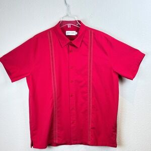 Alimens & Gentle Mens Red XL Guayabera Style Short Sleeve Button Up Shirt Soft